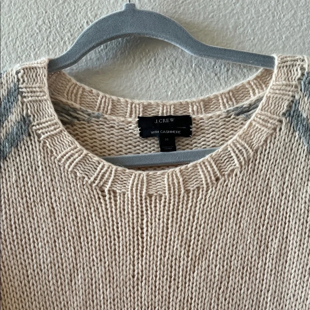 J. Crew Cream and Blue Cashmere Patterned Sweater